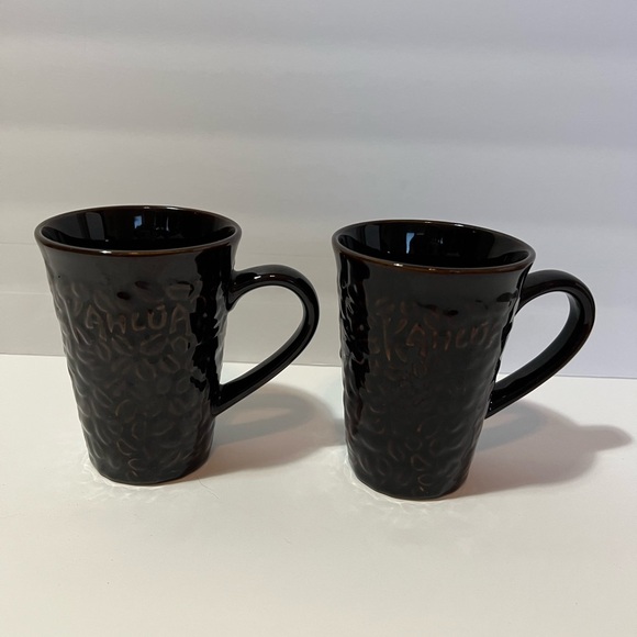 Kahlua Dark Brown Ceramic Coffee Mug With Embossed Beans Vintage Set of 2 Mugs - Picture 4 of 9